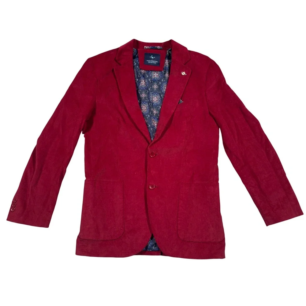 Tailorbyrd Corduroy Blazer Mens 38R Red Burgundy Sport Coat Jacket Dark Academia